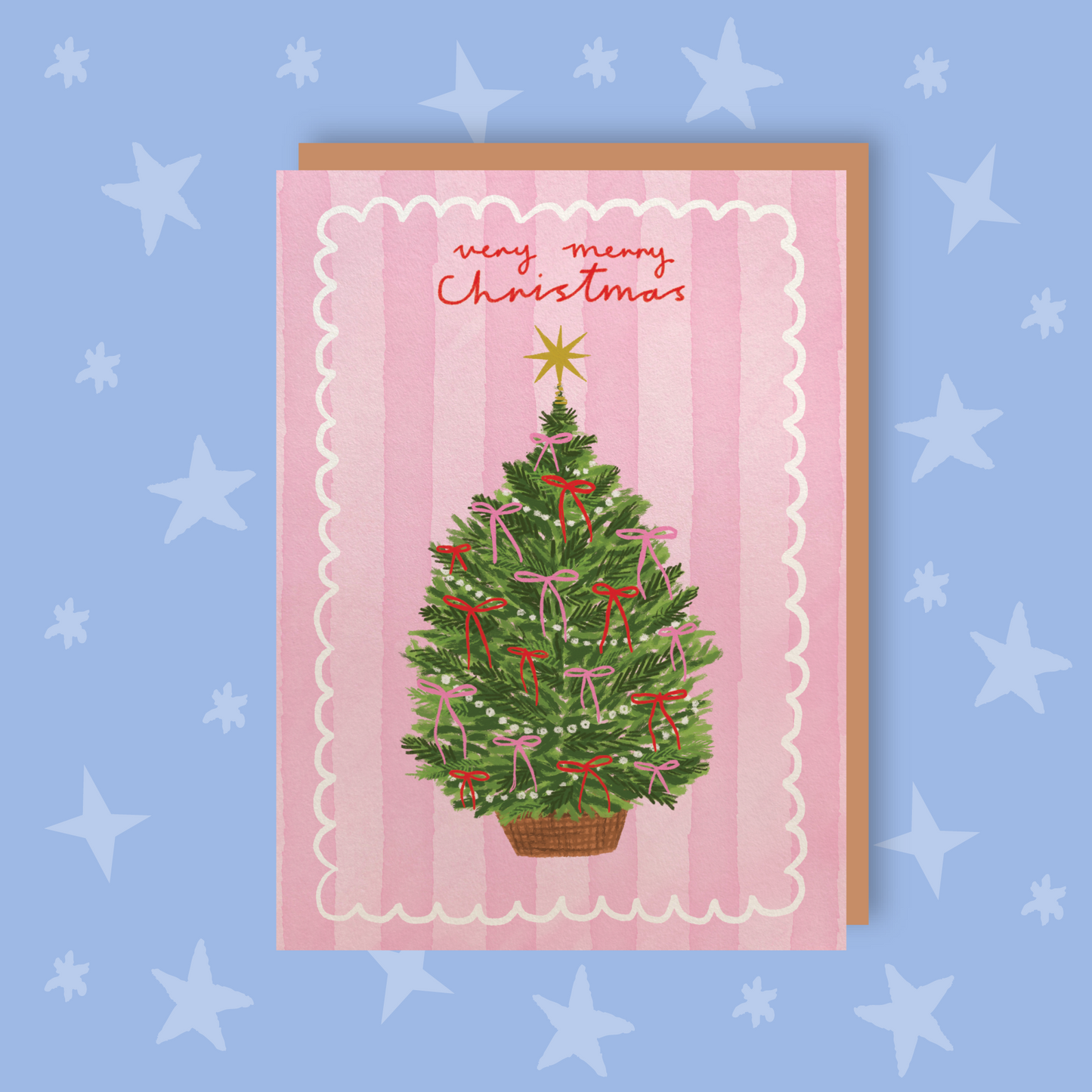 Very merry Christmas tree with bows | A6 Greeting Card